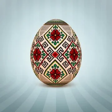 The Easter egg with an Ukrainian folk pattern ornament. Isolated vector reali Stock Illustration