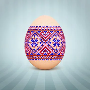 The Easter egg with an Ukrainian folk pattern ornament. Isolated vector reali Stock Illustration