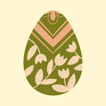 Easter egg vector illustration. Cute green egg decorated with hand drawn flowers Stock Illustration