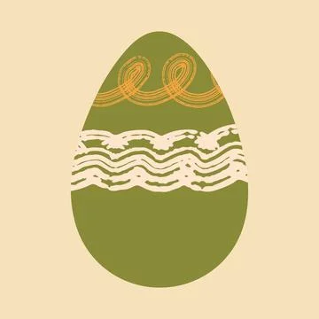 Easter egg vector illustration. Cute green egg decorated with hand drawn brush Stock Illustration