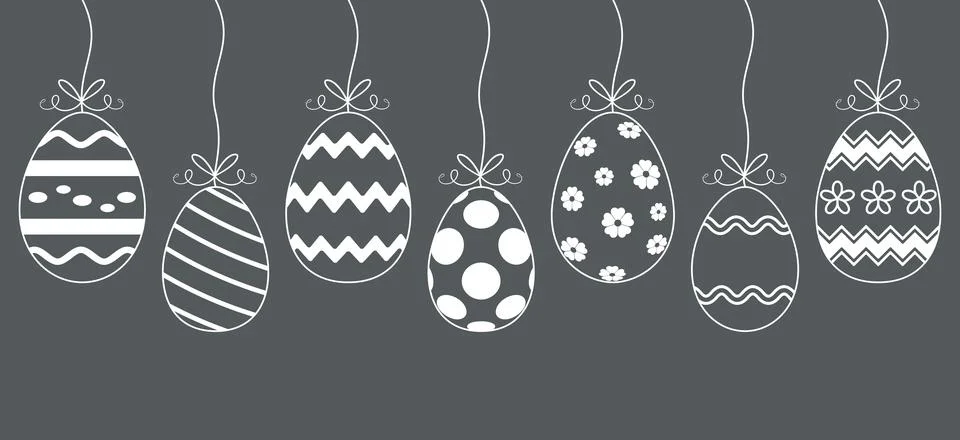 Easter Egg vector Ornament with gift ribbon in white. Grey background. Stock Illustration