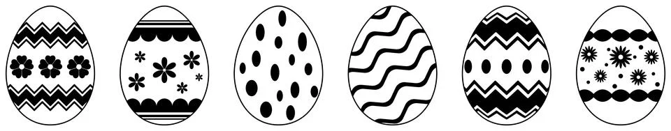 Easter Egg vector set. Black outline eggs with ornament. Isolated background. Stock Illustration