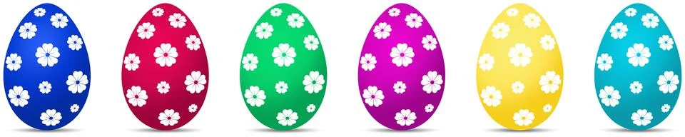Easter Egg vector set. Colored eggs with flower pattern on white isolated back. Stock Illustration