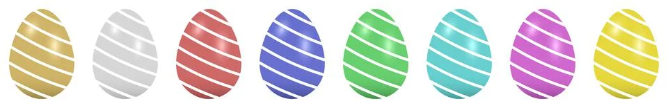 Easter Egg vector set. Colored striped eggs on white isolated background. Stock Illustration