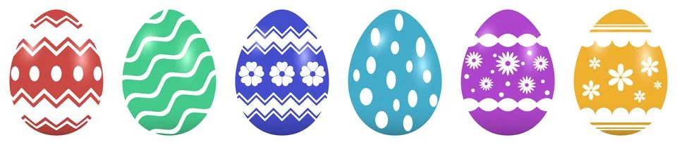 Easter Egg vector set. Colored eggs with different pattern. White isolated back. Stock Illustration