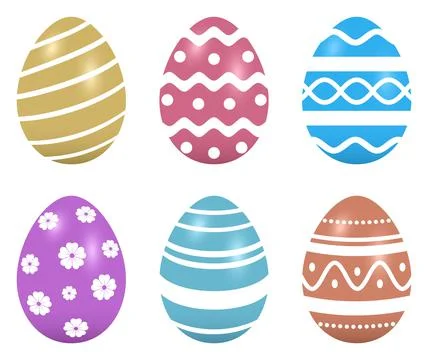 Easter Egg vector set. Colored eggs with different pattern. White isolated back. Stock Illustration