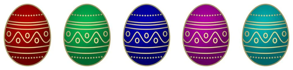 Easter Egg vector set. Gold Framed eggs. Different colors. White isolated back. Stock Illustration