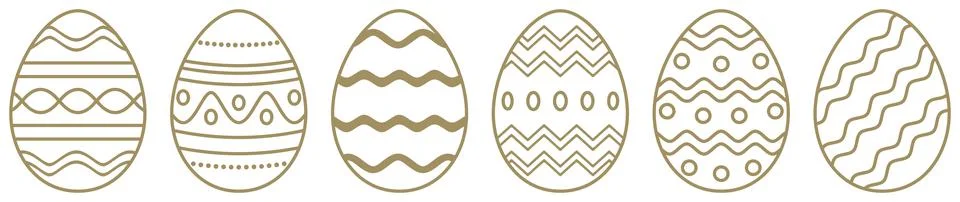 Easter Egg vector set. Gold Framed outline eggs on white isolated background. Stock Illustration