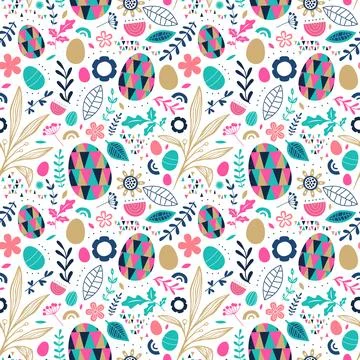 Easter egg vintage folk spring seamless pattern Stock Illustration