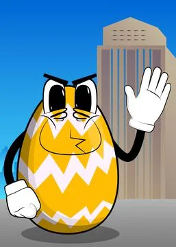 Easter Egg with waving hand. Cartoon character with funny face for the Easter Stock Illustration