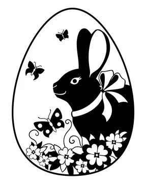 Easter egg on which the rabbit, flowers and butterflies are drawn - vector Stock Illustration