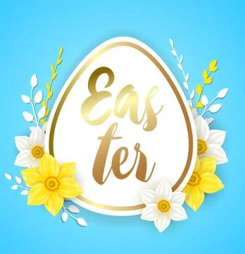 Easter egg with white and yellow narcissus Stock Illustration