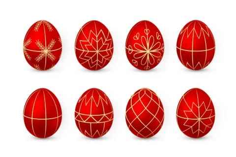 Easter egg on white background. Red and white egg paint by beeswax. Vector il 스톡 일러스트