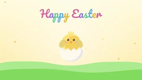 Easter egg wobbling and cracking open as a cute chick hatches with Happy Easter Vídeo Stock 348618692