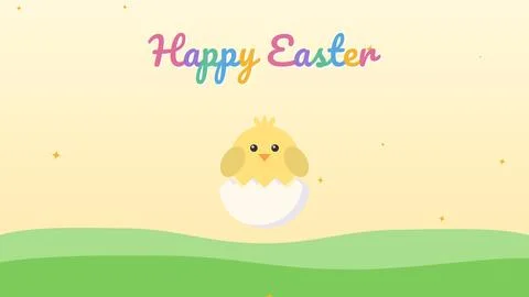 Easter egg wobbling and cracking open as a cute chick hatches with Happy Ea.. Stock Illustration