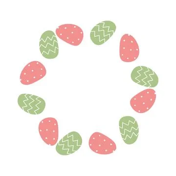 Easter egg wreath vector illustration. Cute flat decorated egg circle frame Stock Illustration