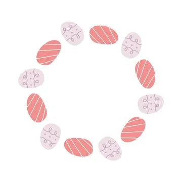 Easter egg wreath vector illustration. Cute flat decorated egg circle frame Stock Illustration