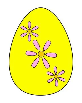 Easter egg yellow with pink flowers painted on it - vector full color picture. Stock Illustration