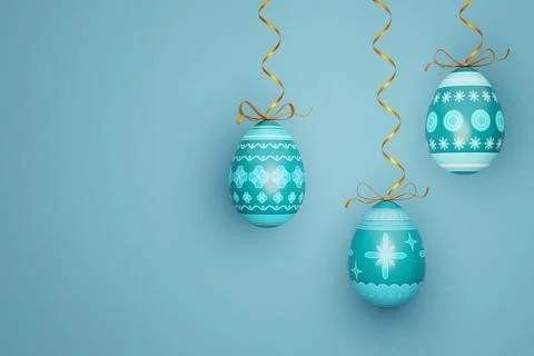 Easter eggs. 3d illustration of eggs with a pattern on a blue background. Stock Illustration