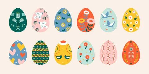 Easter eggs. Abstract cartoon pattern decoration spring holiday, cute decorative Stock Illustration