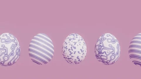Easter eggs with abstract violet patterns on a pink background. 3D render Stock Footage 171582414