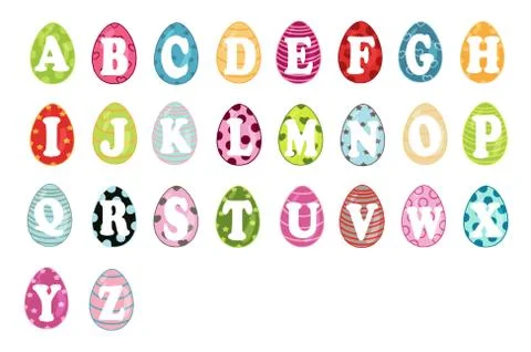 Easter eggs alphabet set Stock Illustration