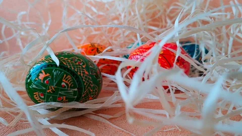 Easter eggs among straw Stock Footage 103847119