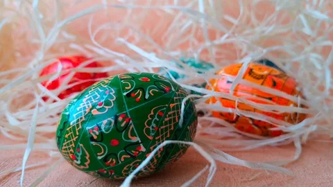 Easter eggs among straw Stock Footage 103847124