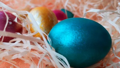 Easter eggs among straw Stock Footage 106254070