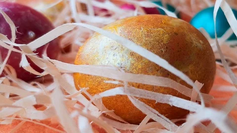 Easter eggs among straw Stock Footage 106254072
