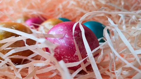 Easter eggs among straw Stock Footage 106254075
