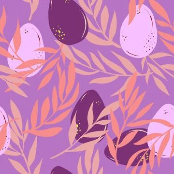 Easter eggs and branches hand drawn vector seamless pattern Retro style.. Stock Illustration
