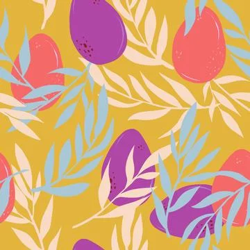 Easter eggs and branches hand drawn vector seamless pattern Retro style.. Stock Illustration