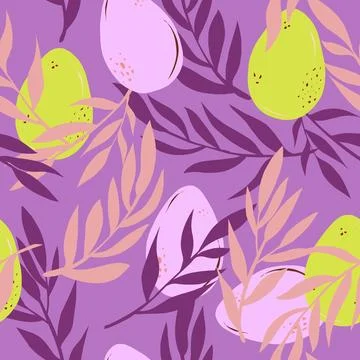 Easter eggs and branches hand drawn vector seamless pattern Retro style.. Stockillustratie