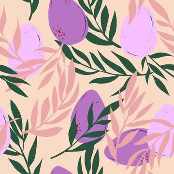 Easter eggs and branches hand drawn vector seamless pattern Retro style.. Stock Illustration