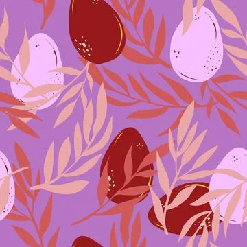 Easter eggs and branches hand drawn vector seamless pattern Retro style. Stock Illustration