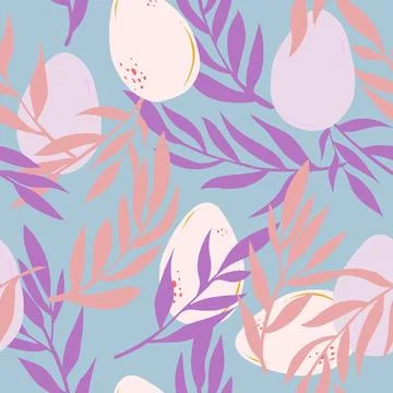 Easter eggs and branches hand drawn vector seamless pattern Retro style 스톡 일러스트