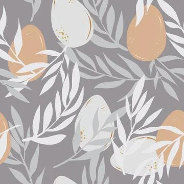 Easter eggs and branches hand drawn vector seamless pattern Retro style... イラスト素材