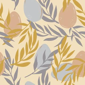 Easter eggs and branches hand drawn vector seamless pattern Retro style. 스톡 일러스트