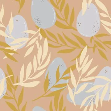 Easter eggs and branches hand drawn vector seamless pattern Retro style Stockillustratie