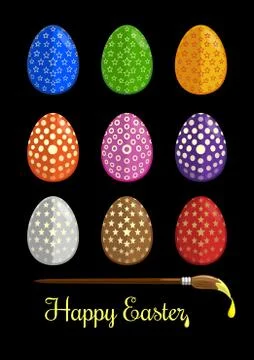 Easter eggs and brush for coloring eggs Stock Illustration