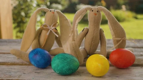 Easter eggs and bunnies Stock Footage 137809965