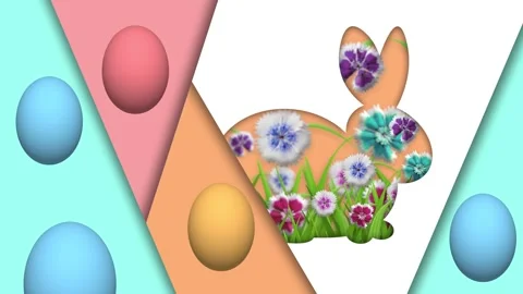 Easter eggs and bunny fill up with beautiful waving flowers Stock Footage 306074861