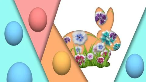 Easter eggs and bunny fill up with beautiful flowers Stock Illustration