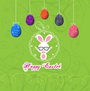 Easter eggs and bunny funny greeting card Stock Illustration
