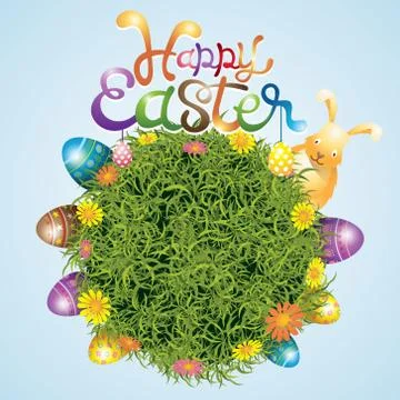 Easter Eggs and Bunny with Grass Background Stock Illustration