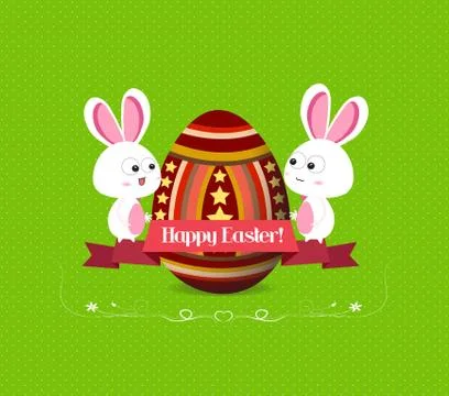 Easter eggs and bunny greeting card with label Stock Illustration