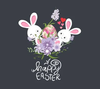 Easter eggs and bunny spring with flower Stock Illustration