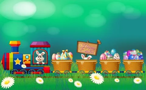 Easter eggs and bunny in the train Stock Illustration