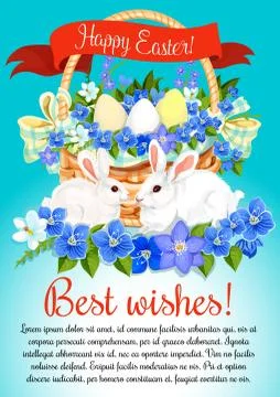 Easter eggs and bunny vector greeting poster Illustrazione stock